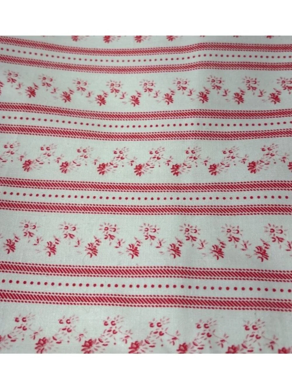 Cotton Fabric Red White Floral Striped Print 20